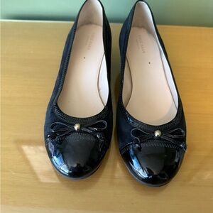 Cole Haan Black Patent and Suede Wedge with Bow